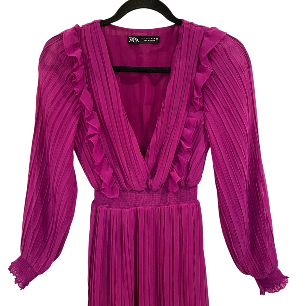 Zara Purple Pleated Ruffle Midi Dress Bloggers Favorite 4387/043 - Picture 3 of 11